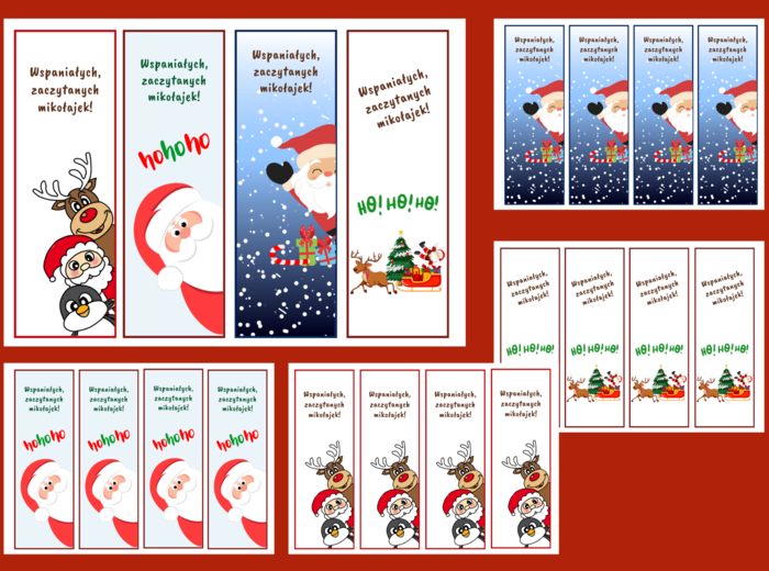 MIKOŁAJKI - Boże Narodzenie – zakładki do książek – zakładka – biblioteka - świetlica - wersja 4