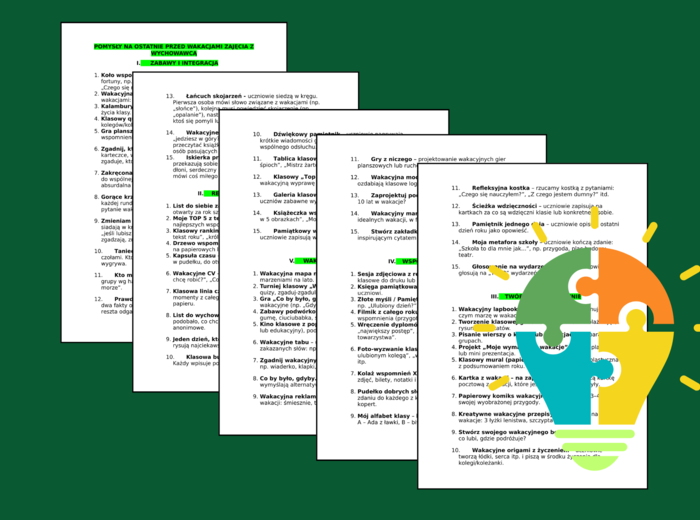 POMYSŁY na ostatnie przed wakacjami - ZAJĘCIA Z WYCHOWAWCĄ - KLASY 4-8 - OSTATNIE DNI SZKOŁY