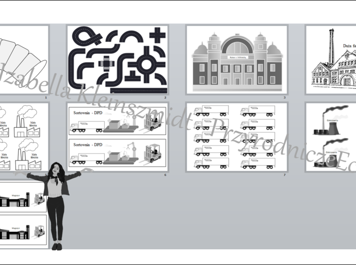 Budowa komórki zwierzęcej. Model komórki zwierzęcej. Budujemy miasto. Obrazki przedstawiające elementy miasta. Biologia klasa 5