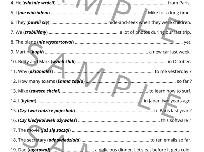 PRESENT PERFECT vs. PAST SIMPLE - Tłumaczenie fragmentów zdań