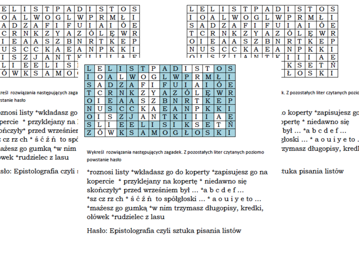 Wykreślanka dla klasy II - ćwiczenie dodatkowe do tematu "Listy dawniej i dziś"