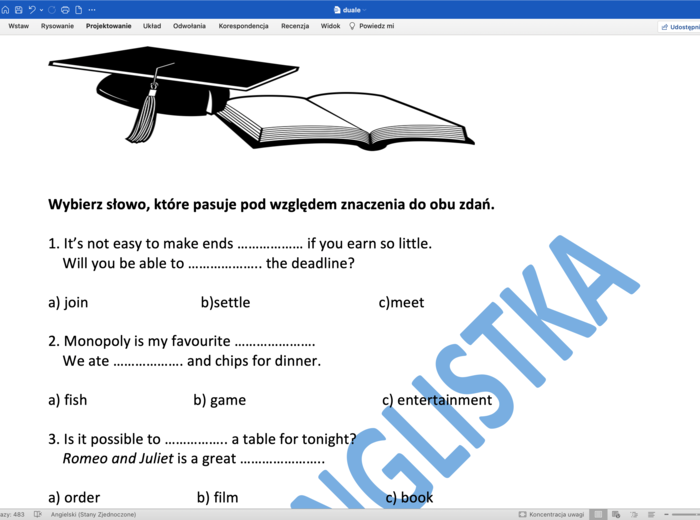 Duale - matura podstawowa- dobieranie słówek, które pasują jednocześnie do dwóch zdań w danej parze +KLUCZ