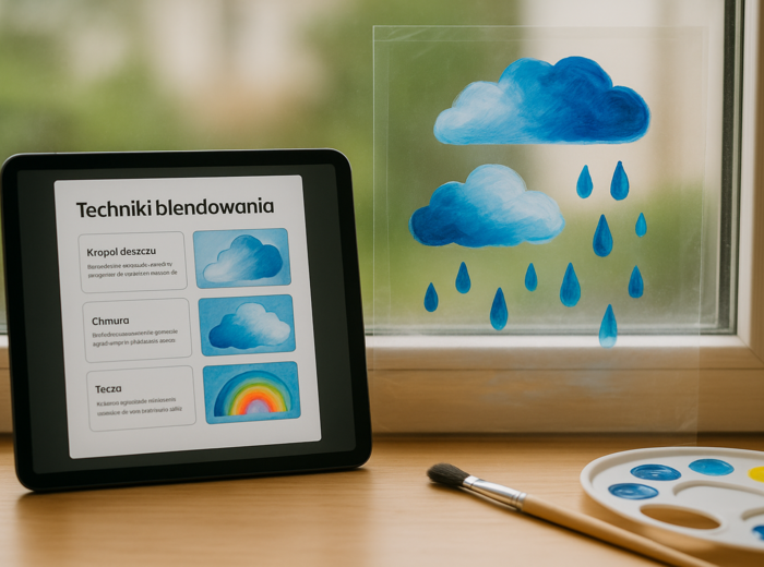 Malowanie deszczu na folii okiennej