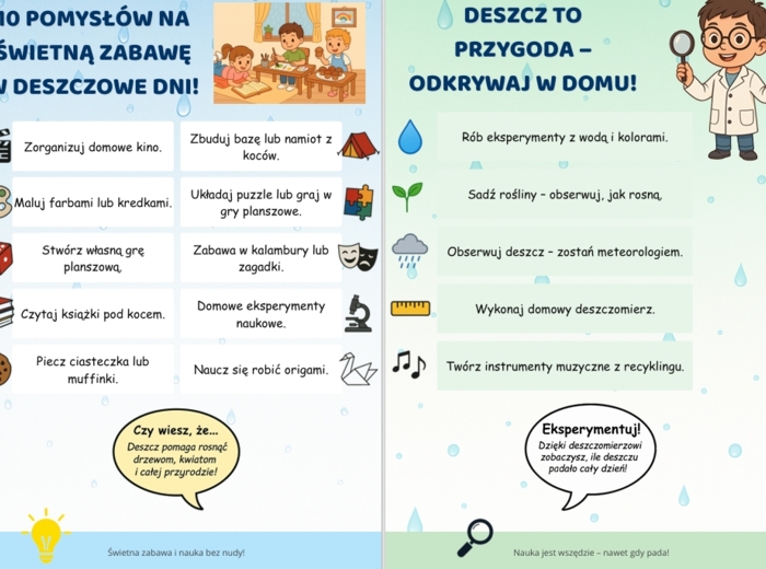 Co robić w deszczowe dni? Plakaty edukacyjne.