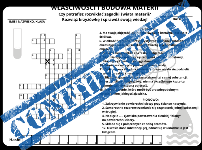 Właściwości i budowa materii - krzyżówka
