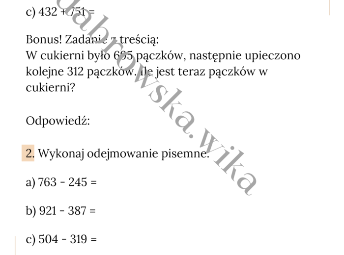 Działania pisemne - podsumowanie
