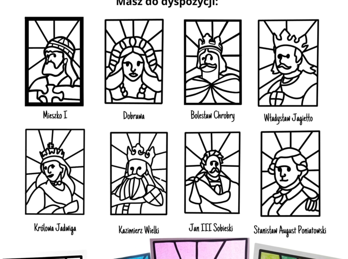 Szablony do prac plastycznych (Władcy Polski) - Historia na kartach