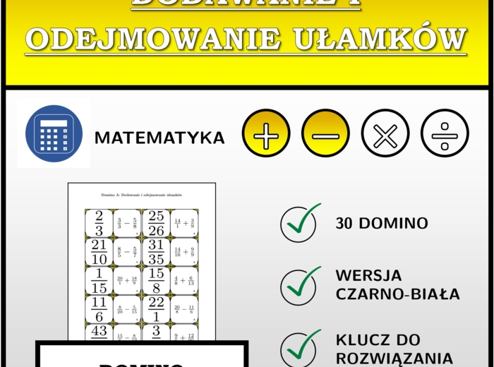 Domino - Dodawanie i odejmowanie ułamków | matematyka
