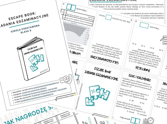 Escape book z zadaniami egzaminacyjnymi (klasa 8)