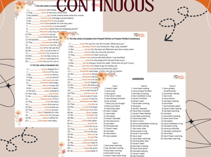 Present Perfect & Present Perfect Continuous – zadania utrwalające E8/matura podstawowa