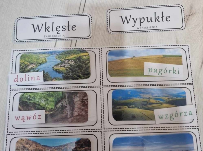 Materiał do zalaminowania/praca w grupach/stacje zadaniowe/układanka/puzzle „Ukształtowanie terenu” w pdf. Przyroda, dział „Poznajemy krajobraz najbliższej okolicy”.