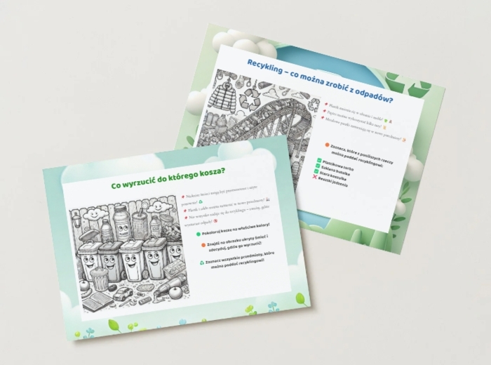 Kolorowanki edukacyjne. Ochrona zwierząt i roślin. Sortowanie śmieci. Czyste powietrze.