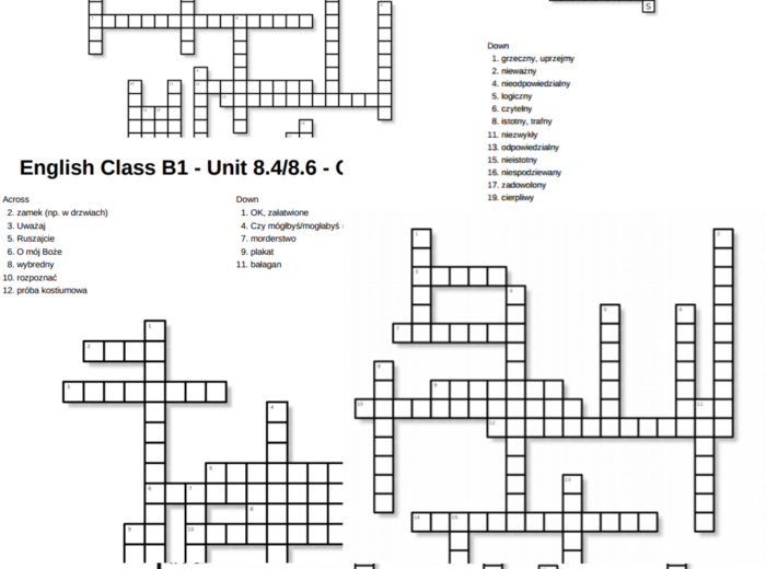 English Class B1 – Unit 8 – krzyżówki – Przestępcy_Prawo_Czasowniki wyrażające czynności/Rozwiązywanie spraw kryminalnych/Out of class/8.5_8.7