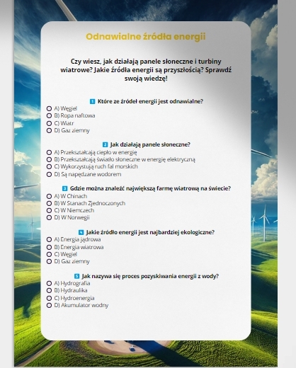 Quizy i testy wiedzy. Zwierzęta zagrożone wyginięciem. Recykling. Odnawialne źródła energii