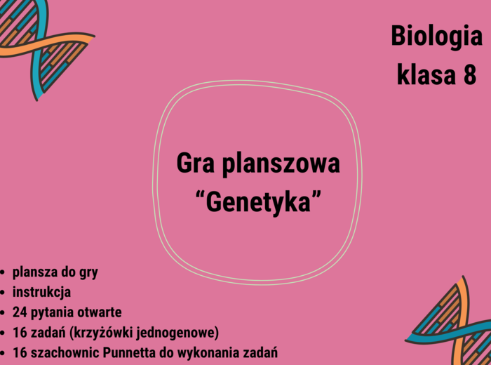 Klasa 8. Biologia. Genetyka. Gra planszowa. Pytania otwarte. Zadania - krzyżówki genetyczne. Karta odpowiedzi. Szachownica Punnetta
