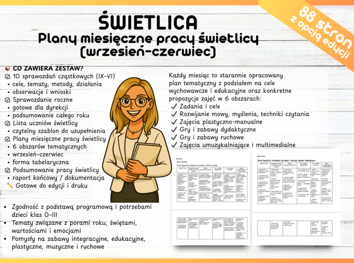 Świetlica  Plan miesięczny pracy świetlicy Sprawozdanie cząstkowe roczne