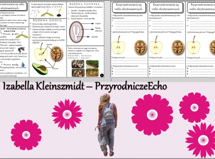 Minizestaw do tematu „Rozprzestrzenianie się roślin okrytonasiennych” – sketchnotka + karta pracy w pdf + gratisowy link do prezentacji multimedialnej niekomercyjnej wykonanej w genial.ly do indywidualnego pobrania i użycia do celów niekomercyjnych. Biol