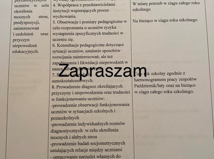 Plan pracy pedagoga szkolnego 2024/2025