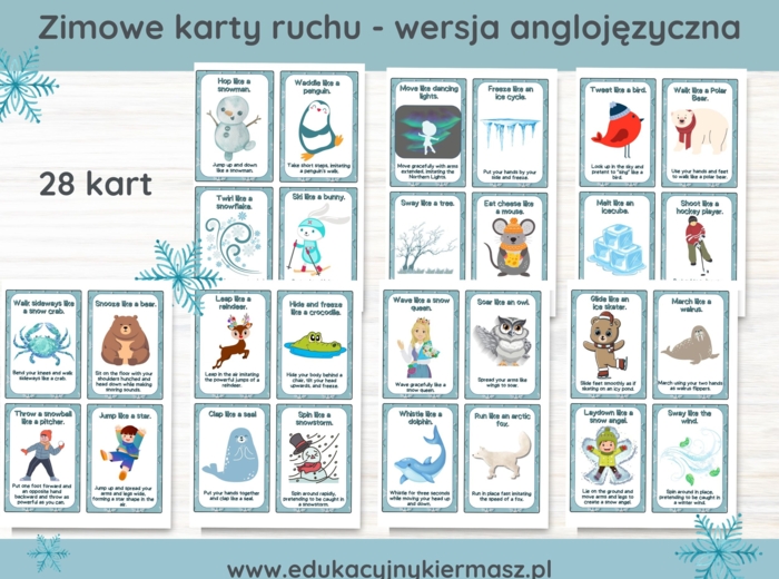Zimowe karty ruchu dla dzieci - wersja anglojęzyczna
