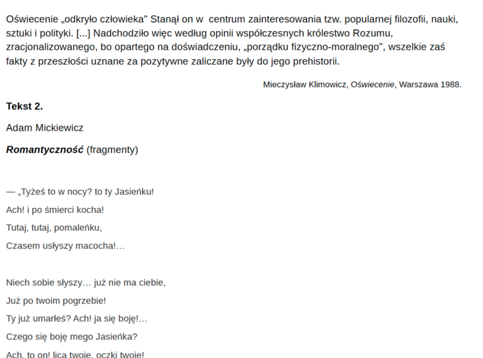 Test historycznoliteracki- Romantyzm