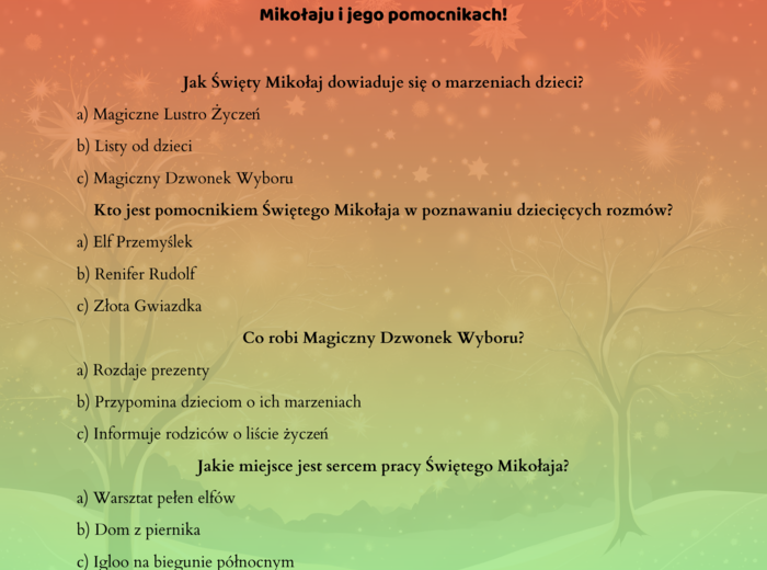Historia o tym, jak Święty Mikołaj pomaga dzieciom wybierać prezenty.