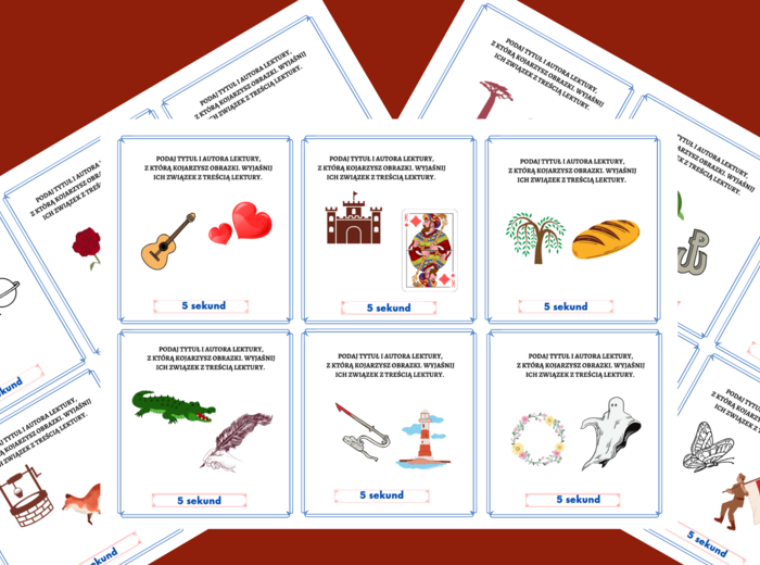 LEKTUROWE KALAMBURY OBRAZKOWE - gra "5 sekund" - egzamin - lektury kl.7-8