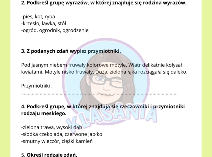 Sprawdzian- gramatyka klasa 3