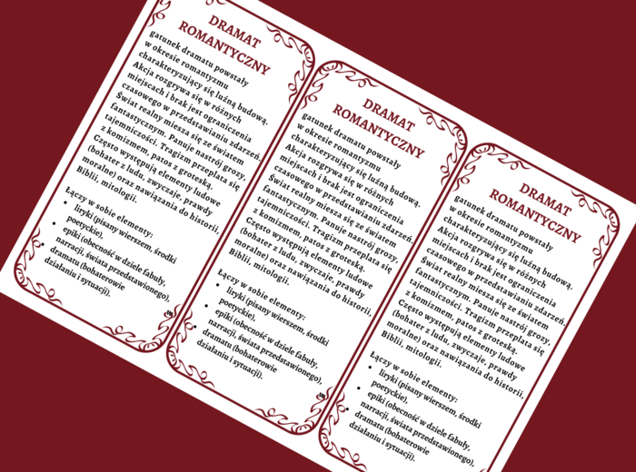 DRAMAT ROMANTYCZNY – cechy – wklejka – wklejki - powtórzenie - egzamin - GATUNKI SYNKRETYCZNE