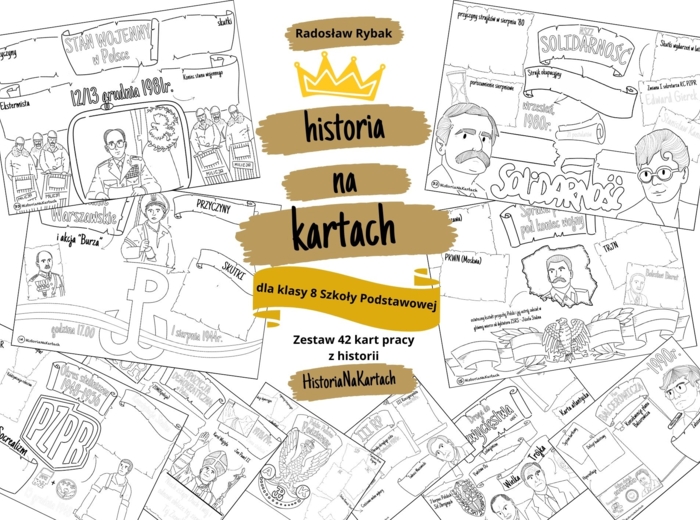 Historia na Kartach - zestaw 42 kart pracy z historii dla klasy VIII szkoły podstawowej