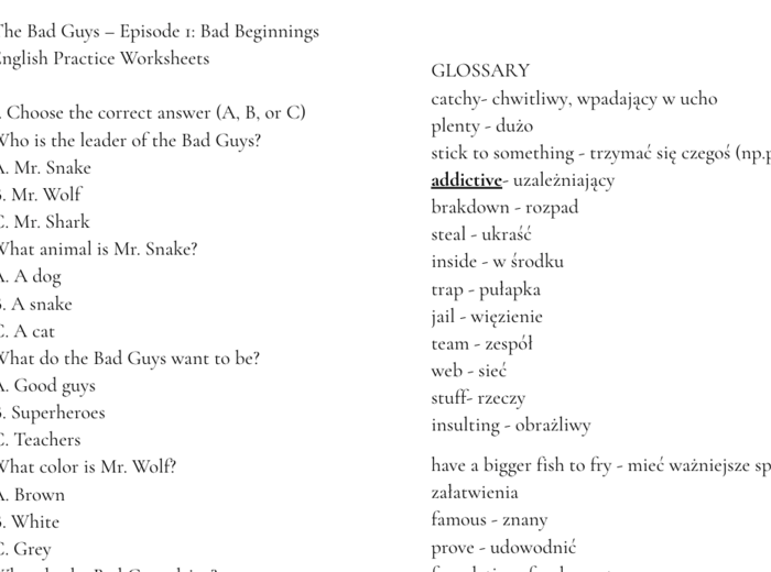 The Bad Guys – Episode 1: Bad Beginnings – zestaw edukacyjny do nauki angielskiego