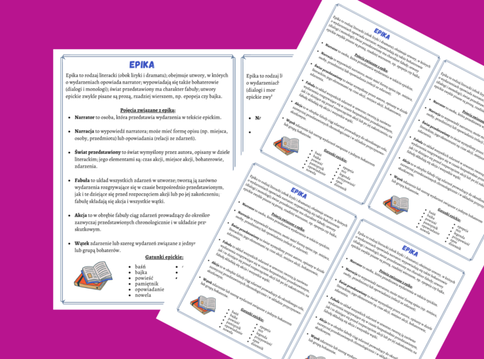 EPIKA - rodzaje literackie – wklejka – wklejki - kl.4-8 – egzamin – powtórzenie