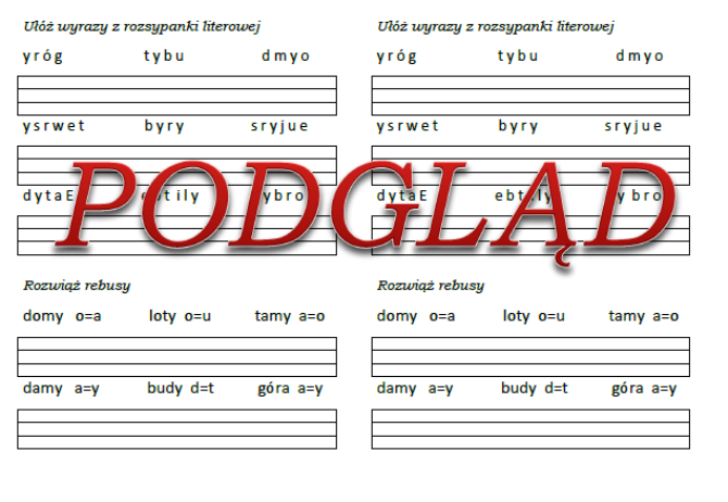 Rozsypanka literowa i rebusy z literą y