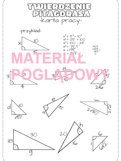 Twierdzenie Pitagorasa - karta pracy