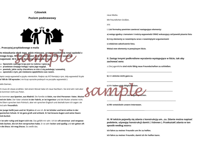 Trening maturalny z języka niemieckiego -poziom podstawowy i rozszerzony. Dział człowiek. Podwójny pakiet