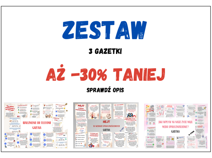 Uzależnienie od telefonu + Jaki wpływ na nasze życie mają media społecznościowe + Hejt w mediach społecznościowych (Higiena cyfrowa)- W ZESTAWIE TANIEJ - 30%
