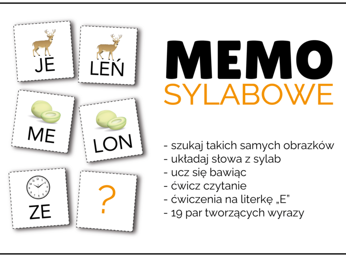 MEMO Sylabowe – 19 par tworzących wyrazy z literką „E”