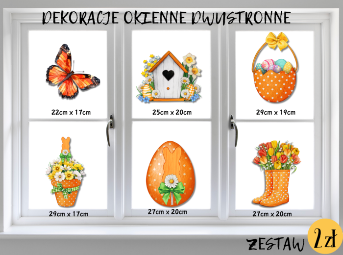 DEKORACJE dwustronne – WIOSNA, WIELKANOC zestaw pomarańczowy