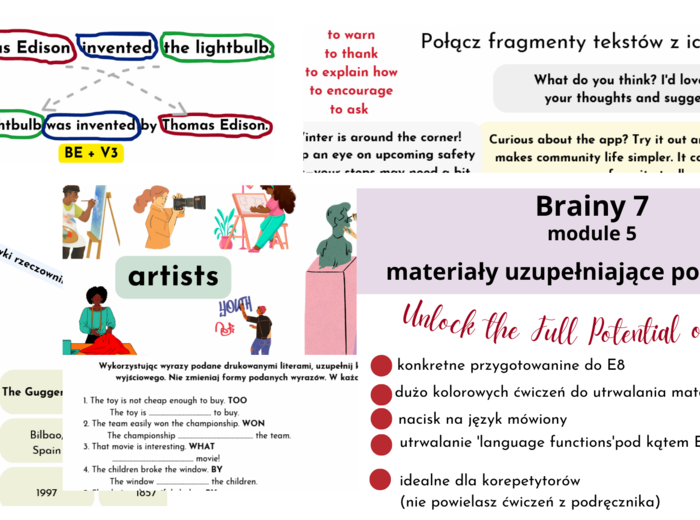 Brainy 7, unit 5, dodatkowe materiały rozszerzające podręcznik,przygotowanie do E8, strona bierna, Passive voice-Present i Past Simple