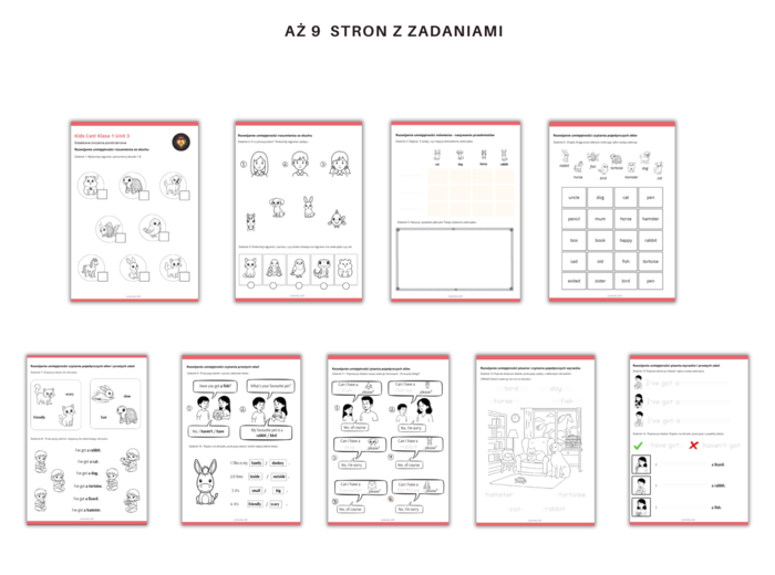 Kids Can 1 Unit 3 Pets Karty Pracy Dodatkowe zadania utrwalające Powtórzenie Klasa Pierwsza Zwierzęta Domowe Zadania Słuchanie Czytanie Mówienie Pisanie
