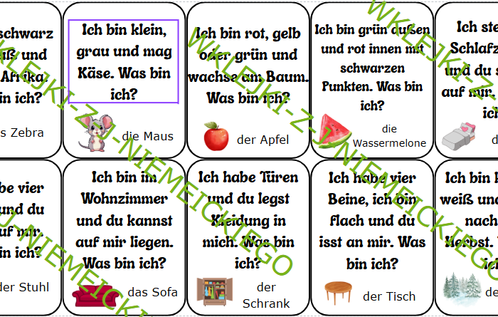 Zagadki w j. niemieckim - utrwal słownictwo - rozwijanie umiejętności słuchania ze zrozumieniem