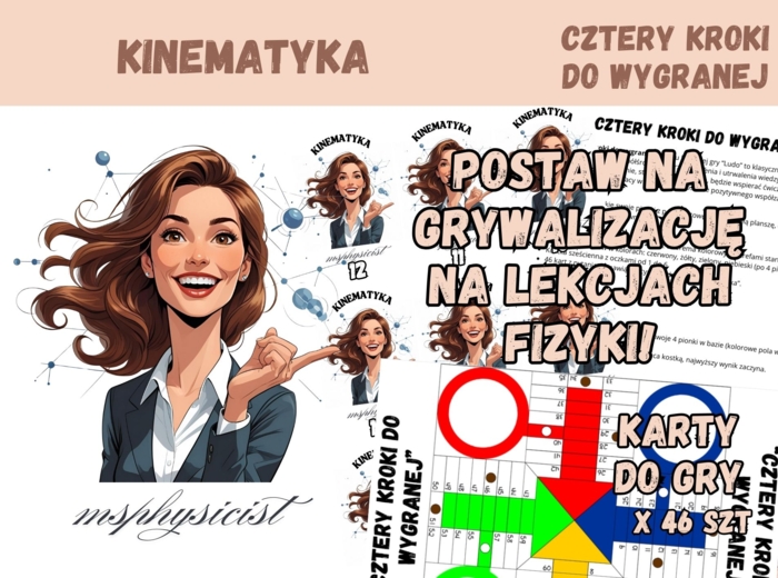 POWTÓRZENIE: KINEMATYKA – klasa 7 – lekcja powtórzeniowa – GRA dydaktyczna. CZTERY KROKI DO WYGRANEJ. CHIŃCZYK. MOC powtórki. Materiał cyfrowy