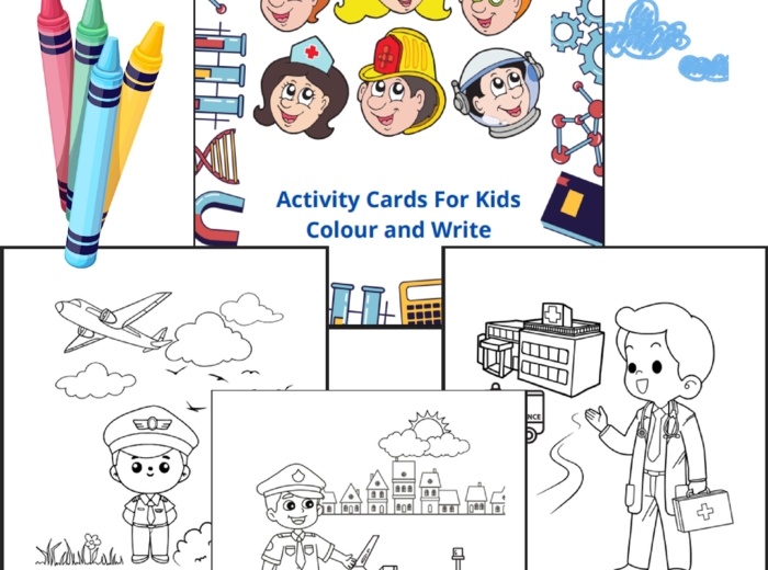"What's my job?" - activity cards for kids. Koloruj i pisz po śladzie. Nauka angielskich nazw zawodów. 13 obrazków