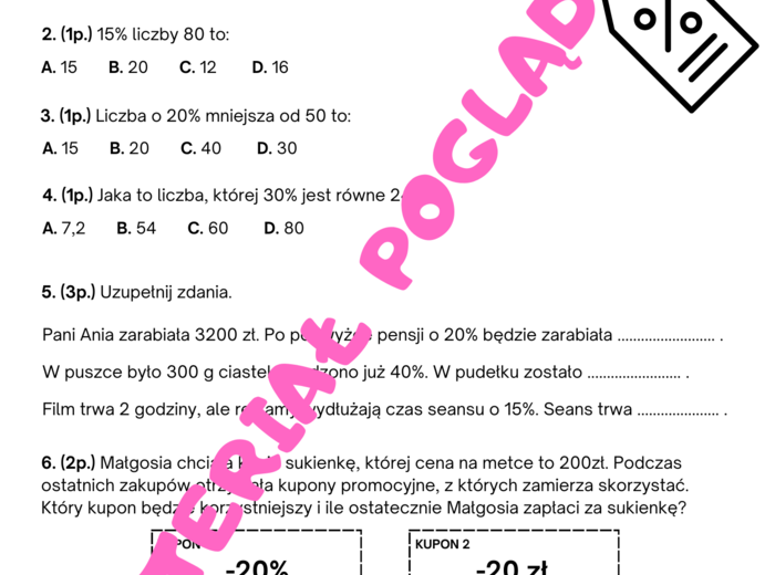 Sprawdzian procenty klasa 7