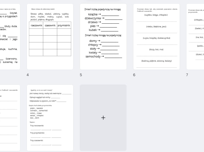 Przymiotniki, rzeczowniki, czasowniki - zadania