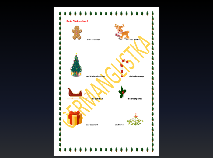 Weihnachten - Boże Narodzenie- J. NIEMIECKI- ćwiczenia z bogatym słowniczkiem obrazkowym - ponad 20 wprowadzonych słówek