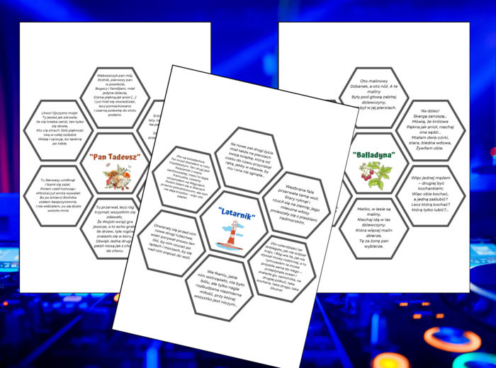 Cytaty – LEKTURY OBOWIĄZKOWE – egzamin – kl.7-8 – 64 fiszki – powtórka - HEKSY - układanka - 14 stron