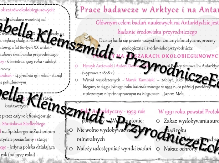 Sketchnotka - notatka „Prace badawcze na obszarach okołobiegunowych” wykonana w power point do edycji. Geografia 8; „Obszary okołobiegunowe”