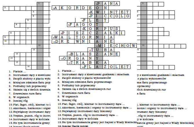 Instrumenty dęte - logogryf