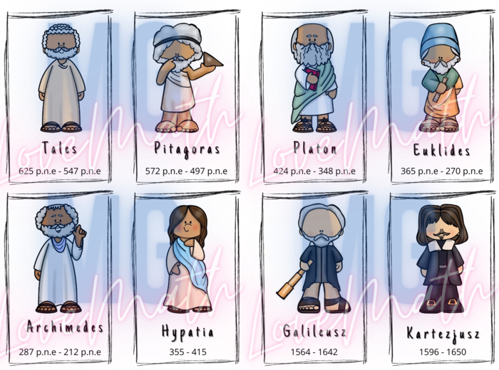 Dzień matematyki - Znani matematycy - kolorowanka, karty, fiszki