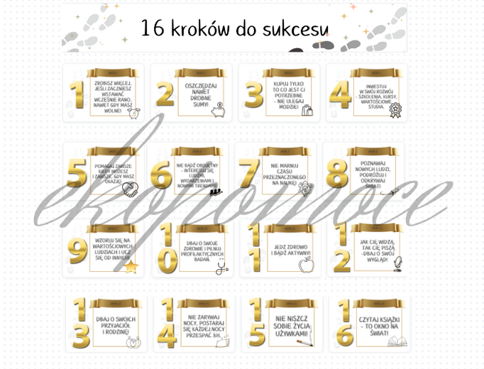 16 kroków do sukcesu - Gazetka motywacyjna + PREZENTACJA na godzinę wychowawczą gratis!